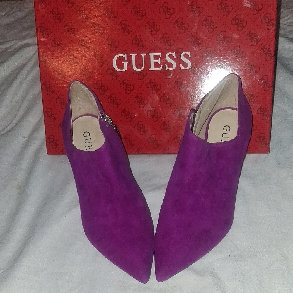 Guess Purple Heeled Boots Suede Slip-On